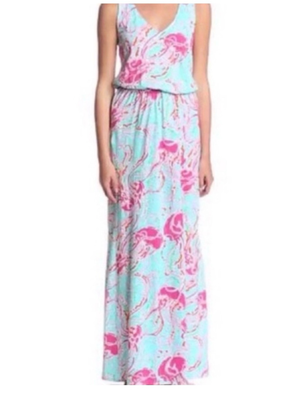 Lilly Pulitzer Aqua/Pink Jellies Be Jammin Maxi Dress